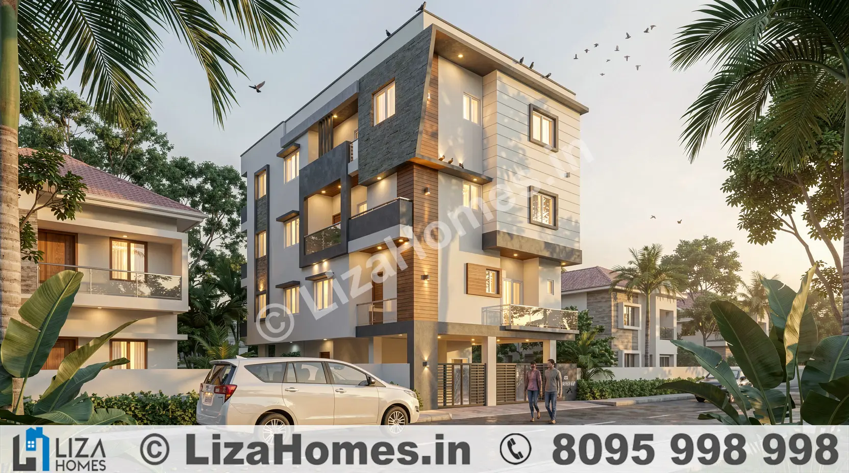 3D facade design - Modern house elevation and 3D exterior rendering for G+3 residential building