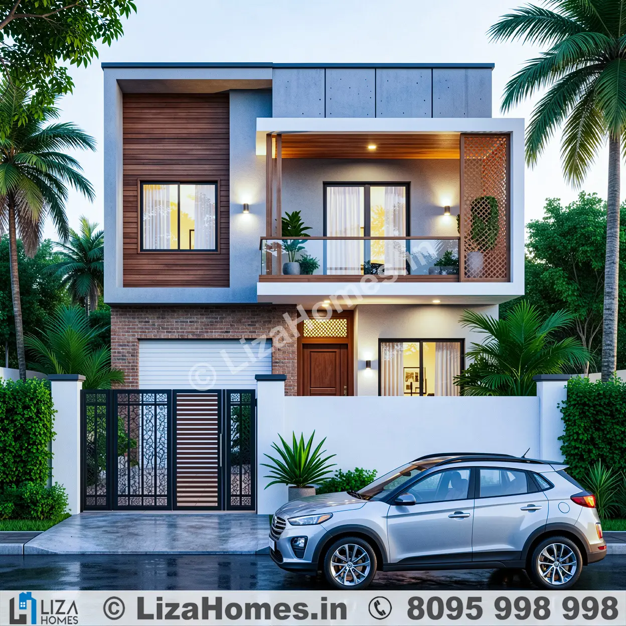 3D front elevation - Stone cladding house exterior design and 3D house design