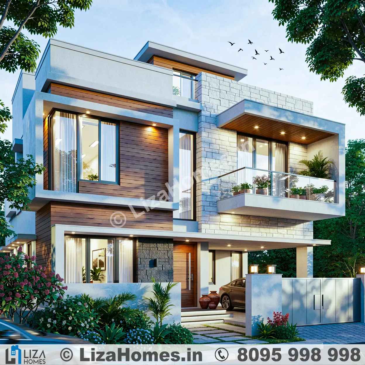 3D elevation design - White theme contemporary elevation and 3D exterior rendering