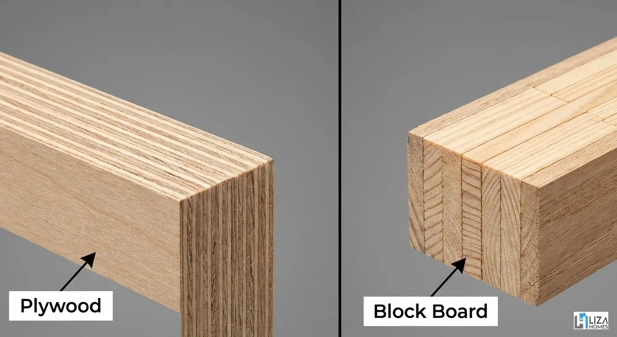 Comparison of Plywood layered structure vs Block Board solid wood core