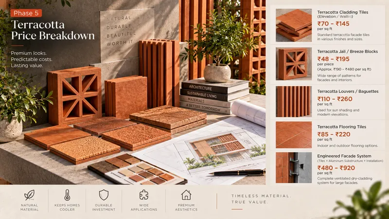 Engineered ventilated dry cladding rain-screen substructure cost diagram showing aluminum extrusions, stainless steel clips and terracotta panels